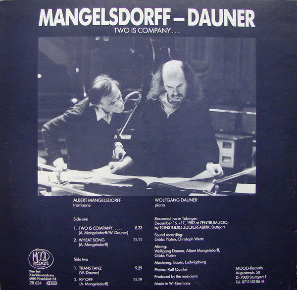 Dauner* - Mangelsdorff* : Two Is Company... (LP, Album)