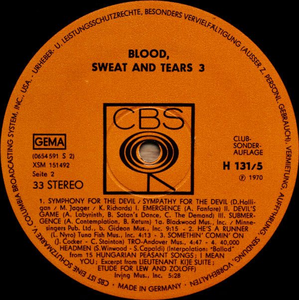 Blood, Sweat And Tears : Blood, Sweat And Tears 3 (LP, Club)