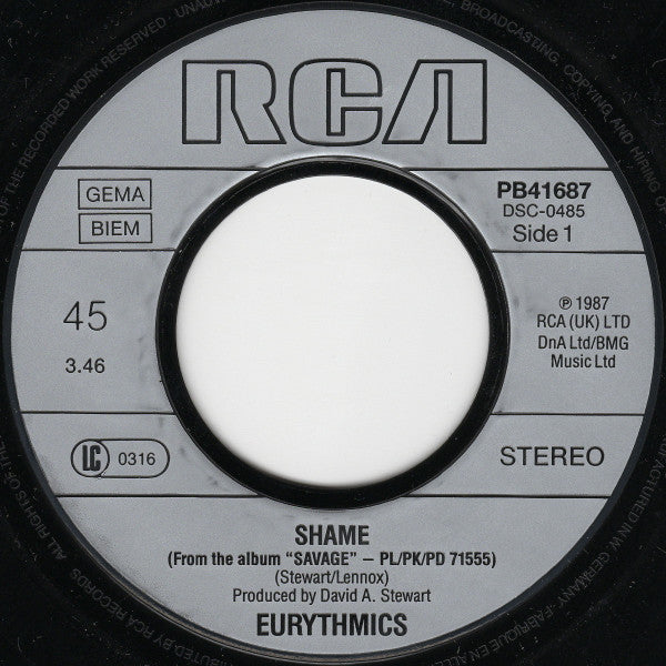 Eurythmics : Shame (7", Single)