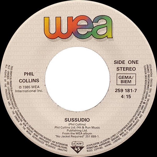 Phil Collins : Sussudio (7", Single)