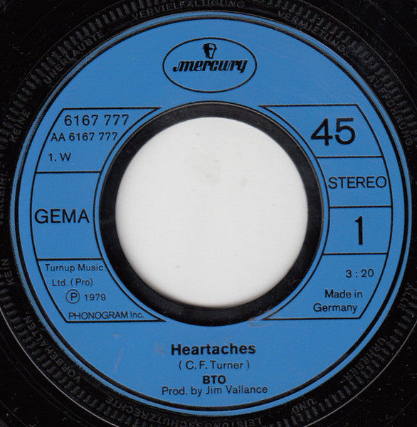 Bachman-Turner Overdrive : Heartaches (7", Single)