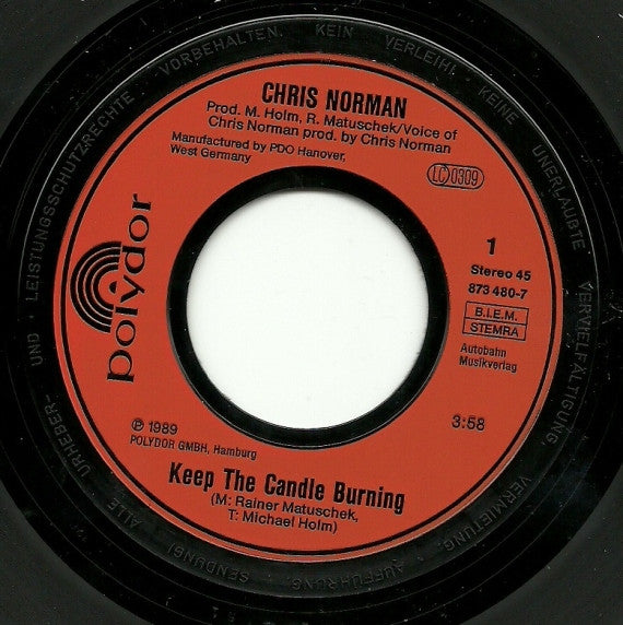 Chris Norman : Keep The Candle Burning (7", Single)