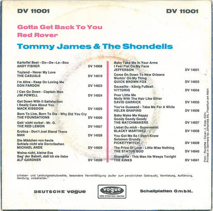 Tommy James & The Shondells : Gotta Get Back To You (7", Single)