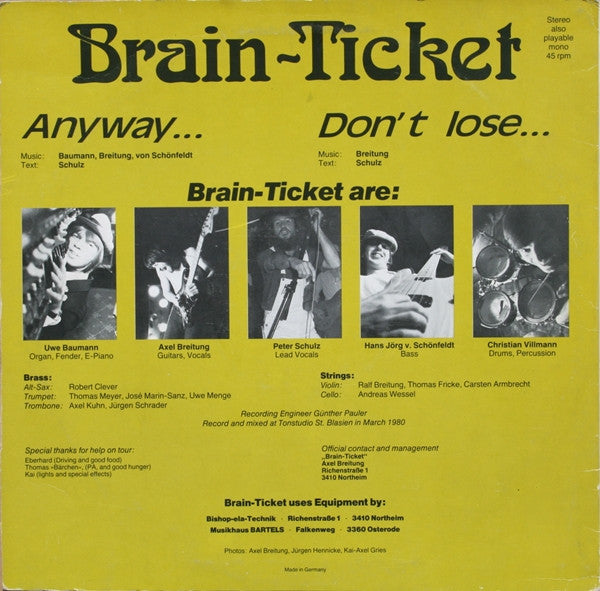 Brain-Ticket : Anyway... / Don't Lose (12", Maxi, Ltd)