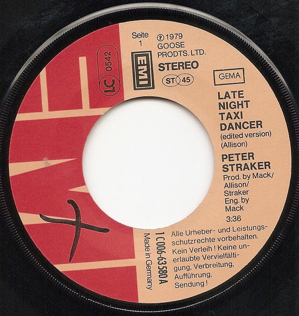 Peter Straker : Late Night Taxi Dancer (7", Single)