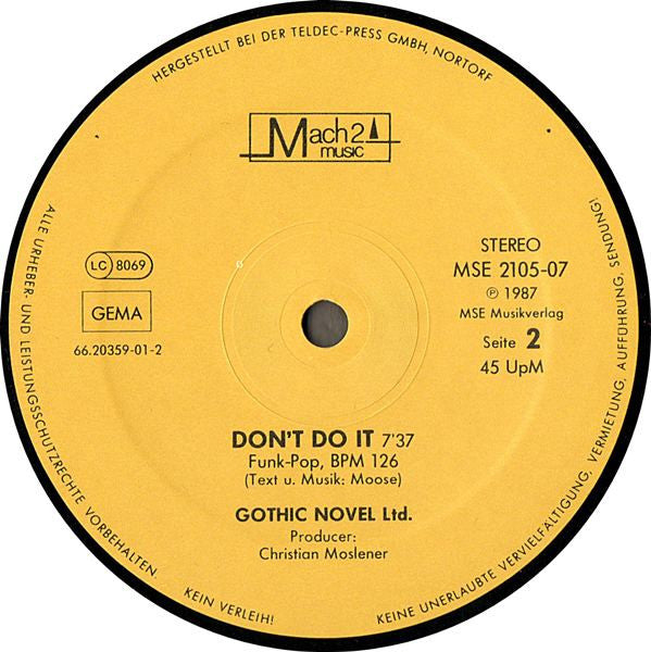 Gothic Novel Ltd. : Don't Do It / Struck Down (12", Maxi)