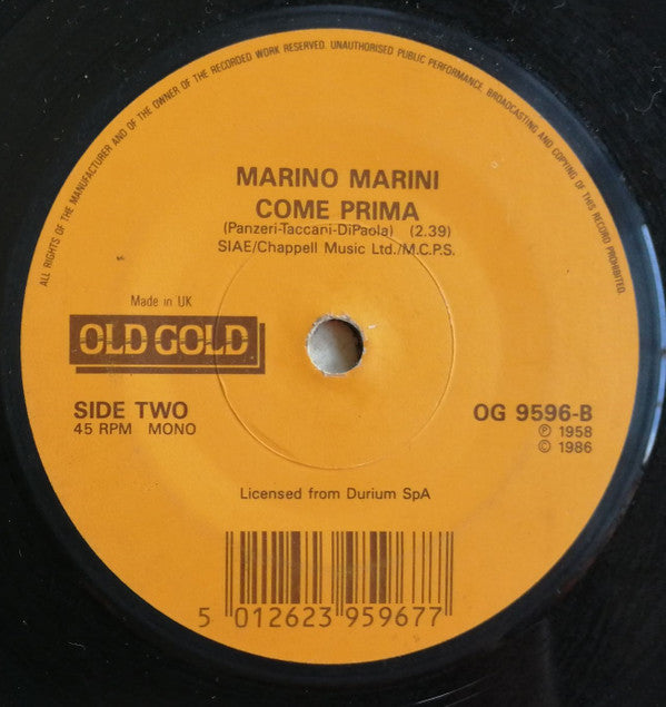 Marino Marini : Volare (Nel Blu Dipinto Di Blu) (7", Mono, RE)