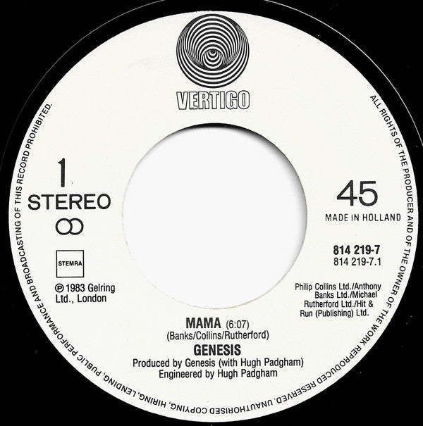 Genesis : Mama (7", Single)