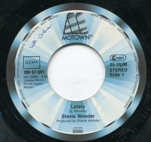 Stevie Wonder : Lately (7", Single, Pre)