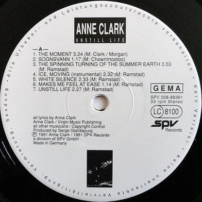 Anne Clark : Unstill Life (LP, Album)