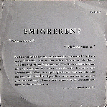 Emigratiecommissie Van Het Nederlandse Vrouwencomité : Emigratie (Emigreren?) (7", Single)