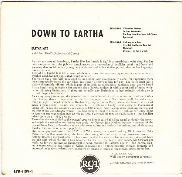 Eartha Kitt : Down To Eartha (7", EP)