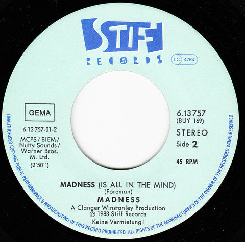 Madness : Tomorrow's.. Just Another Day / Madness (Is All In The Mind) (7", Single)