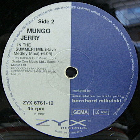 Mungo Jerry : In The Summertime Dance Rave Medley (12")