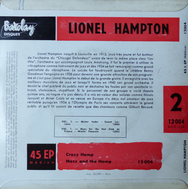 Lionel Hampton : Crazy Hamp / Mezz And The Hamp (7", EP, RE, Gre)