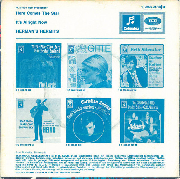 Herman's Hermits : Here Comes The Star / It's Alright Now (7", Single)