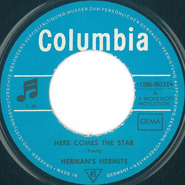 Herman's Hermits : Here Comes The Star / It's Alright Now (7", Single)