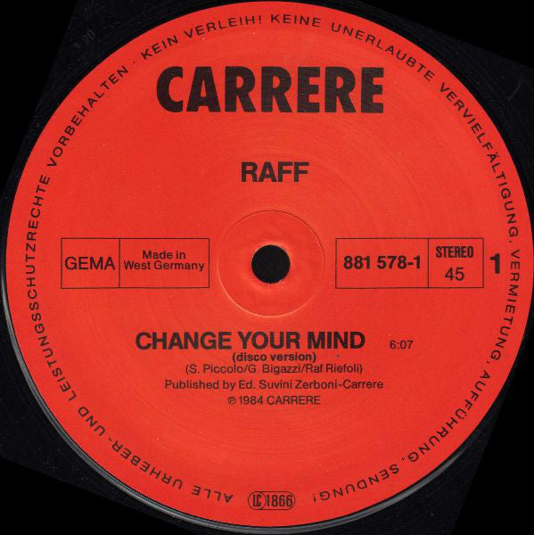 RAF (5) : Change Your Mind (12", Maxi)