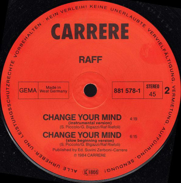 RAF (5) : Change Your Mind (12", Maxi)