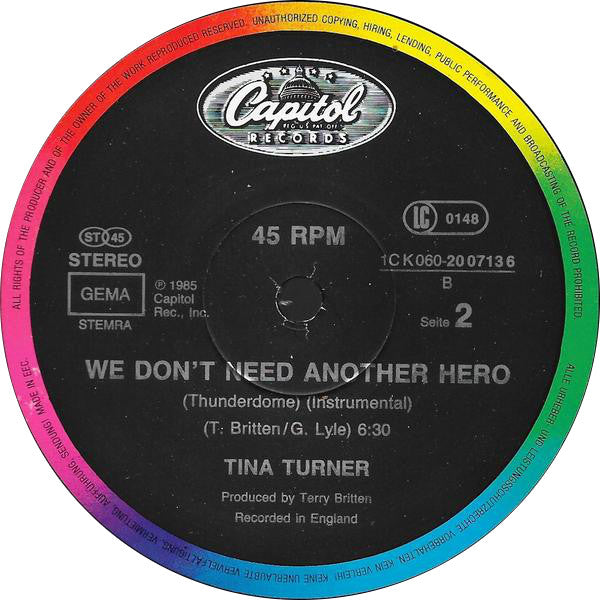 Tina Turner : We Don't Need Another Hero (Thunderdome) (12", Maxi)