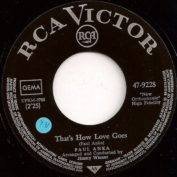 Paul Anka : That's How Love Goes (7", Single)