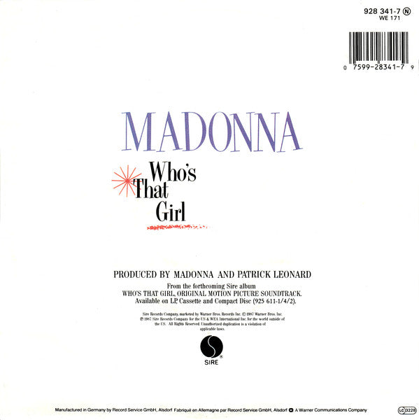 Madonna : Who's That Girl (7", Single)