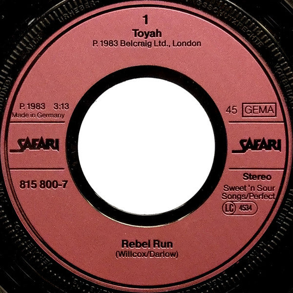 Toyah (3) : Rebel Run (7", Single)