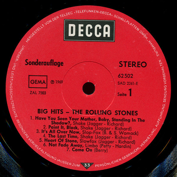 The Rolling Stones : Big Hits (High Tide And Green Grass) (LP, Comp, Club, RE)