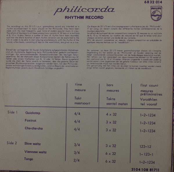 Unknown Artist : Philicorda Rhythm Record (7", Mono)