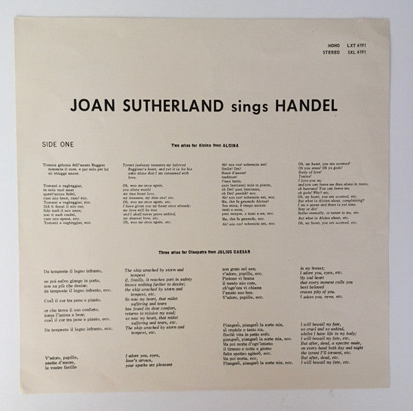 Joan Sutherland Sings Georg Friedrich Händel : Joan Sutherland Sings Handel (LP, Comp)