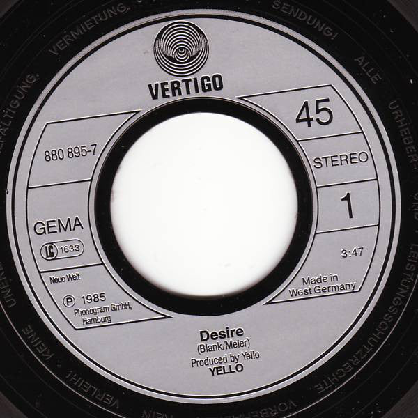 Yello : Desire (7", Single)