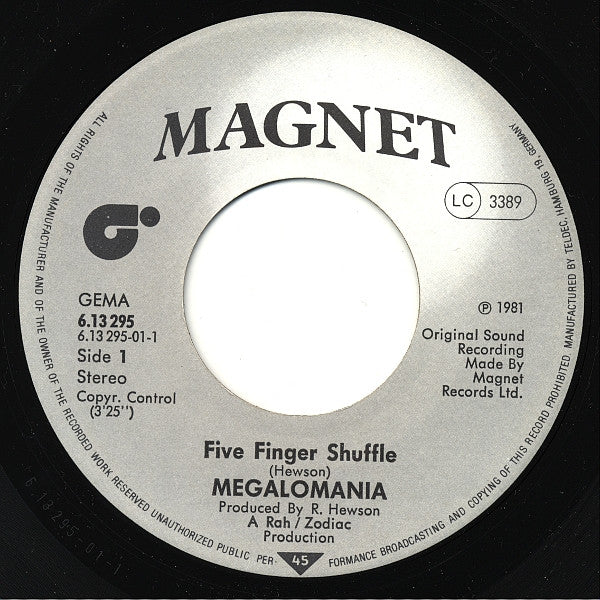 Megalomania (2) : Five Finger Shuffle (7", Single, Promo)