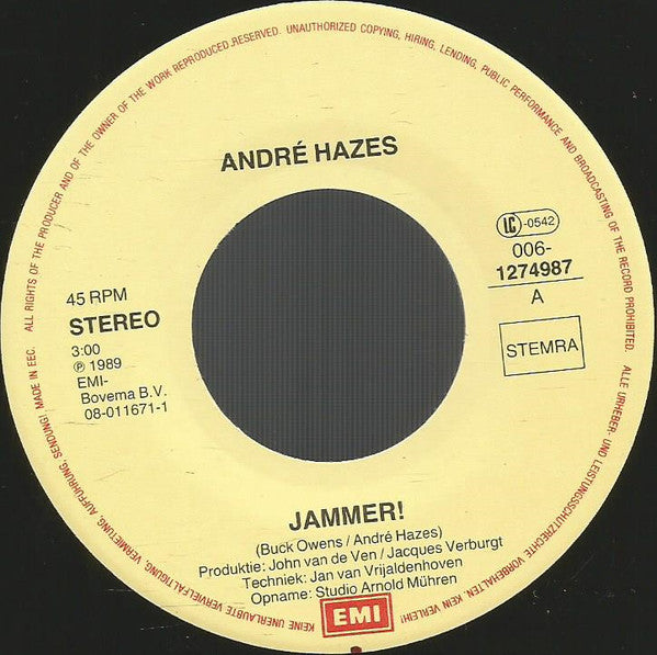 André Hazes : Jammer! (7", Single)