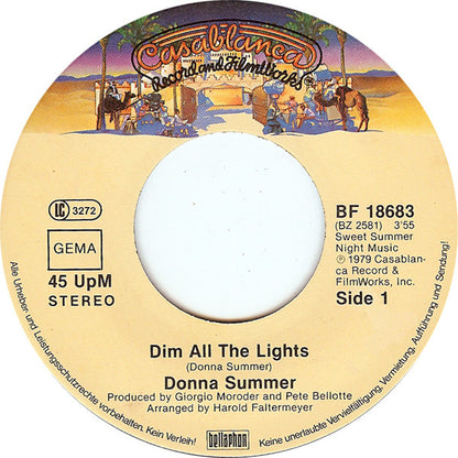 Donna Summer : Dim All The Lights (7", Single)