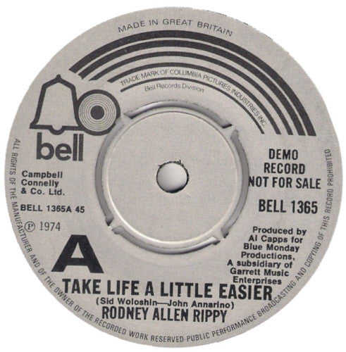 Rodney Allen Rippy : Take Life A Little Easier (7", Promo)