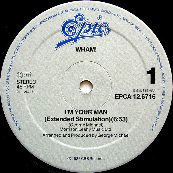 Wham! : I'm Your Man (12", Maxi)