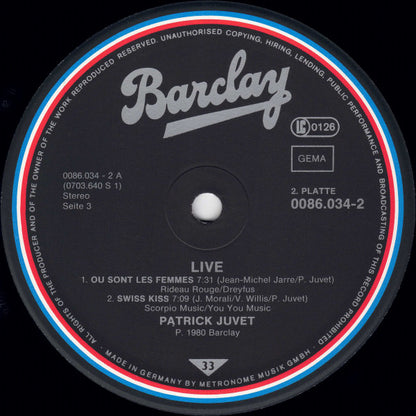 Patrick Juvet : "Live" (2xLP, Album, Gat)