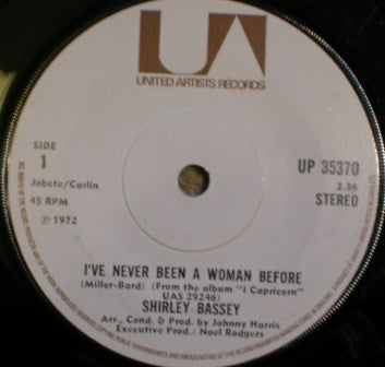 Shirley Bassey : I've Never Been A Woman Before (7", Single)