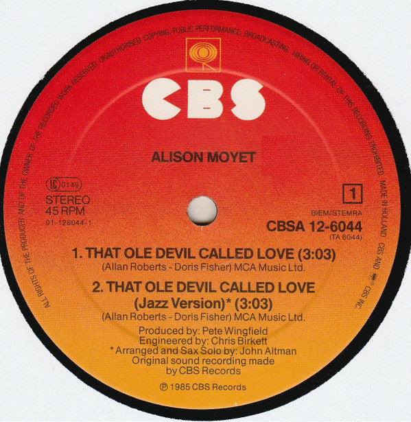 Alison Moyet : That Ole Devil Called Love (12", Maxi)