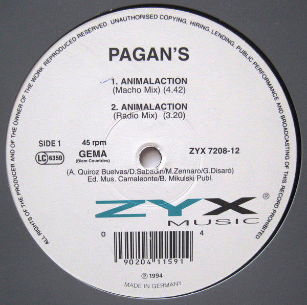 Pagan's* : Animalaction (12", Single)