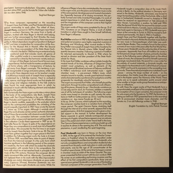 Joseph Haas / Karl Höller / Paul Hindemith, Franz Lehrndorfer : Suite Für Orgel A-dur Op. 25 / Ciacona Op. 54 / Sonate Für Orgel Nr. 2 (LP, Album, Dig)