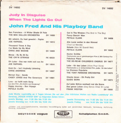 John Fred & His Playboy Band : Judy In Disguise / When The Lights Go Out (7", Single)