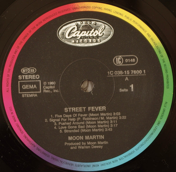 Moon Martin : Street Fever (LP, Album, RE)