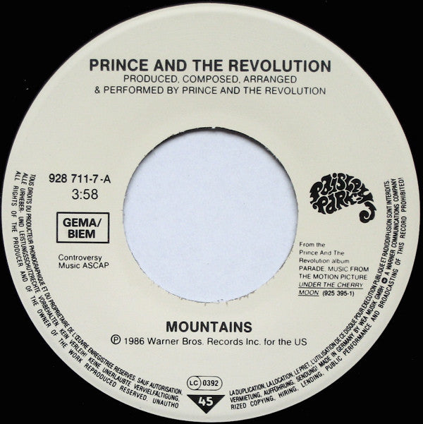 Prince And The Revolution : Mountains (7", Single)