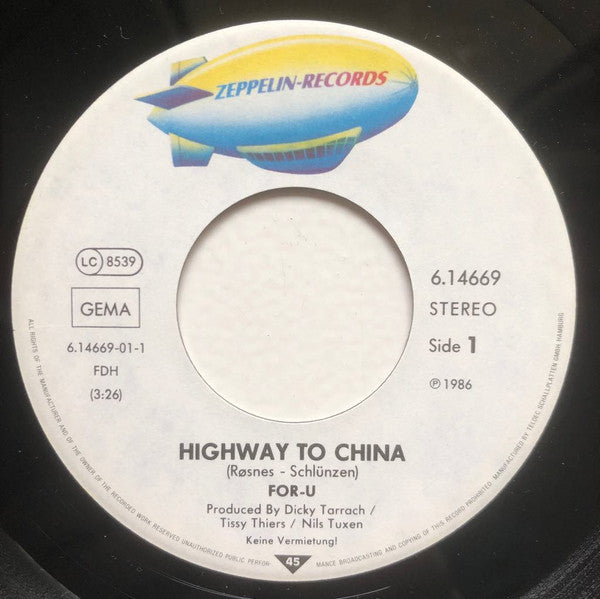 For-U : Highway To China (7", Single, Promo)