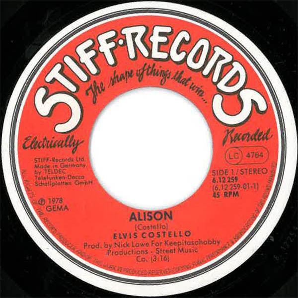 Elvis Costello : Alison (7", Single, Red)