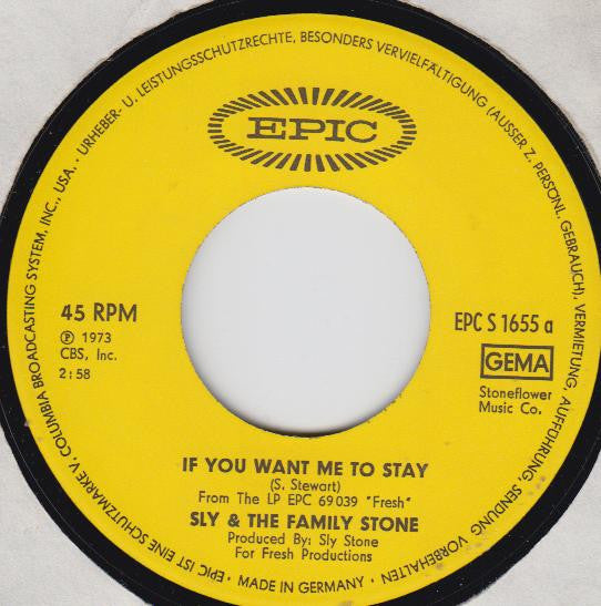 Sly & The Family Stone : If You Want Me To Stay / Thankful N' Thoughtful (7", Single)