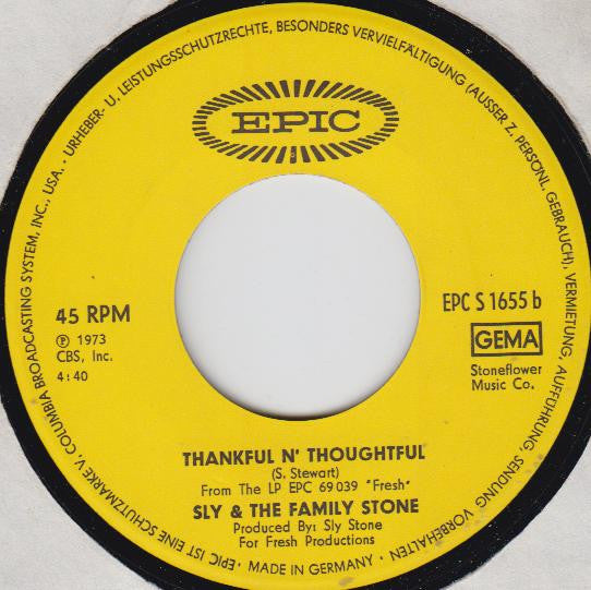 Sly & The Family Stone : If You Want Me To Stay / Thankful N' Thoughtful (7", Single)