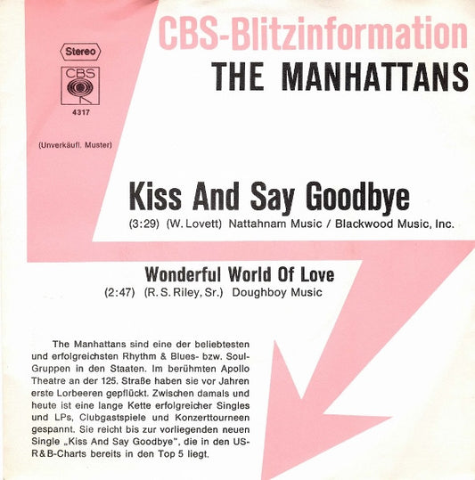 Manhattans : Kiss And Say Goodbye (7", Single, Promo)