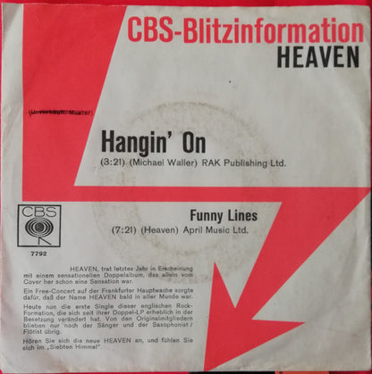 Heaven (18) : Hangin' On (7", Single, Promo)